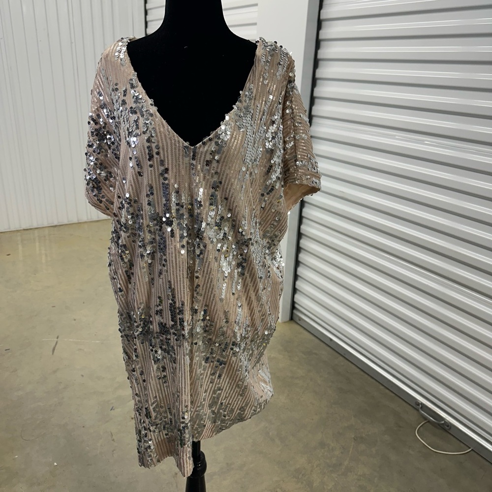 By‎ Together Sequin Embellished Topper/Dress in Cream and Silver size L